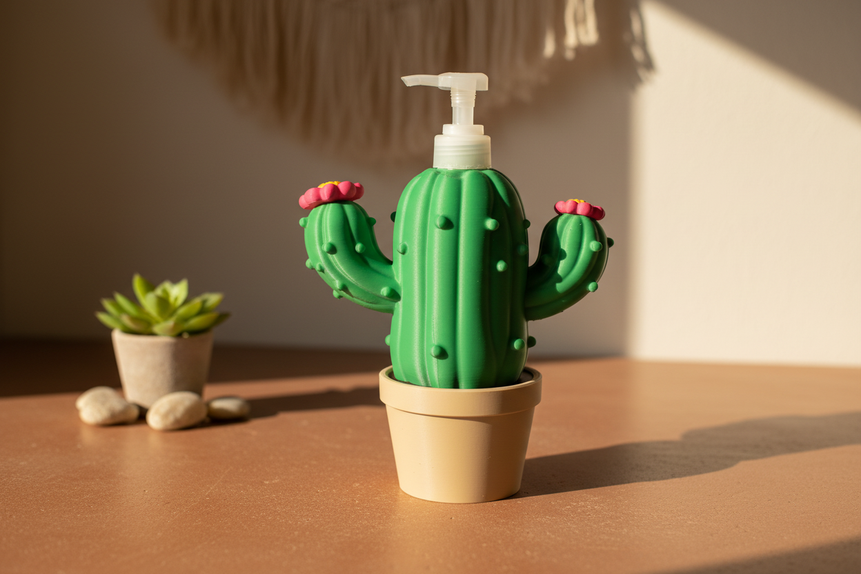 Cactus Soap Dispenser Holder in Desert Boho Bathroom Setting