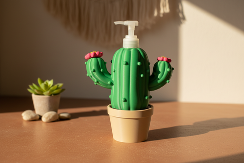 Cactus Soap Dispenser Holder in Desert Boho Bathroom Setting