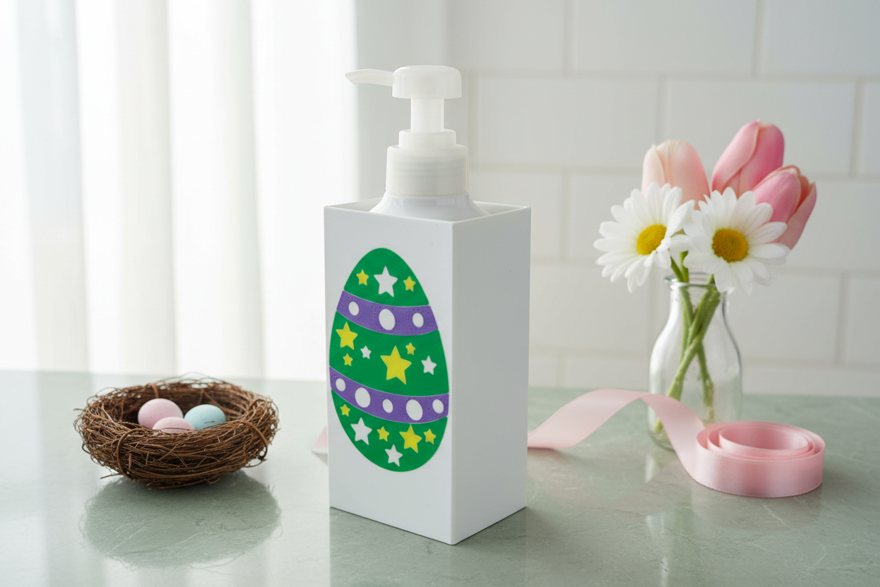 Easter Egg Soap Dispenser Holder in Spring Easter Bathroom Setting