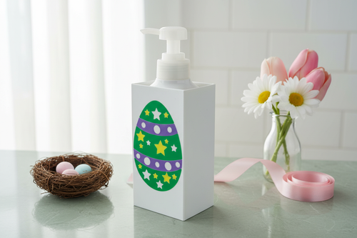 Easter Egg Soap Dispenser Holder in Spring Easter Bathroom Setting