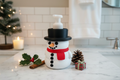 Snowman Soap Dispenser Holder in Cozy Winter Holiday Bathroom Setting